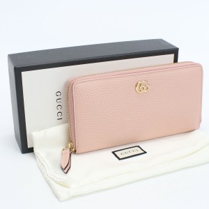 【中古】美品グッチ(GUCCI)ラウンド長財布 GGマーモント ラウンドジップ ウォレット レザー 456117 ピンクランク：S us-1 