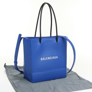 【中古】良品バレンシアガ(BALENCIAGA)ハンドバッグ ブランド ショッピングトート XXS レザー 597858 ブルーランク：A us-2 2WAY ｼｮﾙ