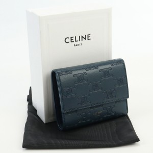 【中古】良品セリーヌ(CELINE)  スモールトリフォールドウォレット レザー ブランド 三つ折り財布 10B57 3BFU 07OA ネイビーランク：A us