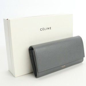 【中古】良品セリーヌ(CELINE)  ラージ フラップウォレット　ブランド レザー 10B56 3BEL 09GM グレー系　ランク：A us-2   ﾚﾃﾞｨｰｽ