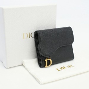 【中古】良品ディオール(Christian Dior) サドル ロータスウォレット カーフスキン S5652CBAA M900 ブラック系　ランク：A us-2   ﾚﾃﾞ