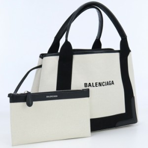 【中古】良品バレンシアガ(BALENCIAGA)  ネイビー スモールカバス コットン 339933 ホワイト系　ランク：A us-2   ﾚﾃﾞｨｰｽ