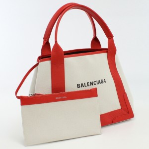 【中古】良品バレンシアガ(BALENCIAGA)  ネイビーカバスS キャンバス トートバッグ 339933 ホワイト系ランク：A us-2 レディース