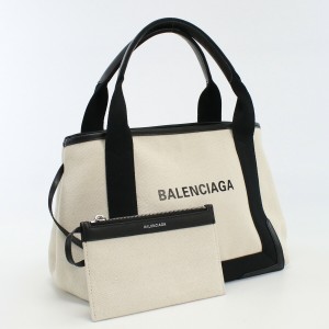 【中古】良品バレンシアガ(BALENCIAGA)  ネイビーカバスS キャンバス ブランド トートバッグ ホワイト系 ランク：A us-2 レディース