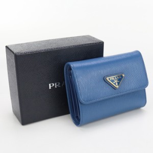 中古良品PRADA プラダ 三折財布 三つ折り財布 レディース ブルー