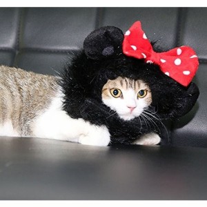 ペット用コスプレキャップ感覚で簡単装着 かわいい猫用犬用ウィッグ (クロネコリボン風) 送料無料