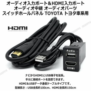 USBオーディオ入力ポート ＆ HDMI入力ポート オーディオ 中継 ケーブル 延長 線 スイッチホールパネル TOYOTA 車 トヨタ車系用 送料無料
