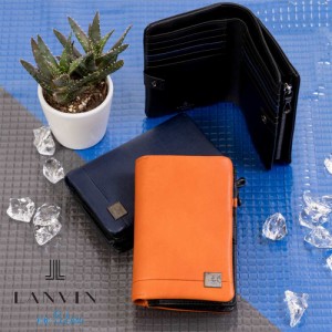 LANVIN en Bleu 二つ折り財布 ミドルウォレット ランバン オン ブルー マルセイユ 縦型 財布 二つ折り メンズ レディース 本革 レザー 男