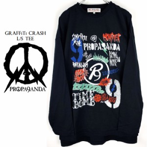 PROPA9ANDA / プロパガンダ「GRAFFiTi CRASH L/S TEE」BIGロンＴ ビッグＴシャツ オーバーサイズワンピース ロング丈 長袖 黒白 ブラック