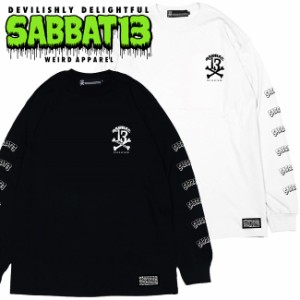 SABBAT13 / サバトサーティーン / サバト13「13X-BONE L/S T」ロンＴ Ｔシャツ 長袖 黒 白 ブラック ホワイト 袖プリント ロゴ スカル ド