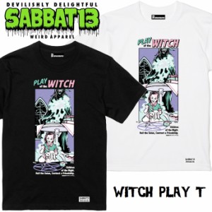 SABBAT13 / サバトサーティーン / サバト13「WITCH PLAY T」Ｔシャツ 半袖 黒 白 ブラック ホワイト アメコミ スカル ドクロ メンズ レデ