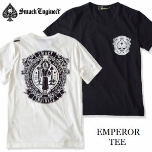 【20%OFF SALE】SMACK ENGINEER / スマックエンジニア「EMPEROR T」Tシャツ 半袖 黒 白 ブラック ホワイト スカル ドクロ スペード バッ