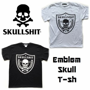 【30%OFF SALE】SKULLSHIT / スカルシット「Emblem Skull T-sh」Ｔシャツ 半袖 ドクロ メンズ レディース ロックＴ 黒 ブラック 白 ホワ