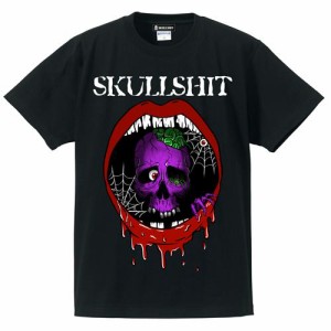 SKULLSHIT / スカルシット「Skull Mouth T-sh」Ｔシャツ 半袖 リップ 唇 ドクロ メンズ レディース ロックＴ 黒 ブラック パンク バンド 