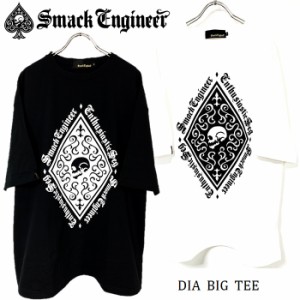 SMACK ENGINEER / スマックエンジニア「Rogia限定 DIA BIG TEE」ビッグＴシャツ オーバーサイズ 半袖 五分袖 ワンピース 黒 白 ブラック 