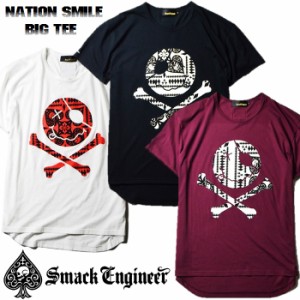 【30%OFF SALE】SMACK ENGINEER / スマックエンジニア「NATION SMILE BIG TEE」ビッグＴシャツ オーバーサイズ 半袖 ワンピース 黒白赤紫