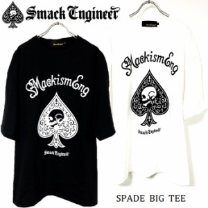 SMACK ENGINEER / スマックエンジニア「Rogia限定 SPADE BIG TEE」ビッグＴシャツ オーバーサイズ 半袖 五分袖 ワンピース 黒 白 ブラッ