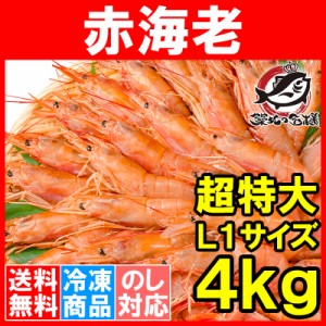 送料無料 赤海老 赤えび 4kg 超特大 L1 20〜40尾 業務用 2kg×2箱・4kg お刺身用 ぼたん海老を超える希少な超特大！大きくプリプリの赤海