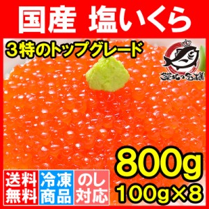 送料無料 塩イクラ 800g 100g×8パック 厳選の国産3特グレードの本格塩イクラ！皮までトロける上物。ギフトに大人気！【塩いくら いくら