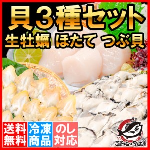 送料無料 貝3種セット 生牡蠣 1kg ホタテ 1kg つぶ貝開き 500g お刺身用 生食用 むき身 かき カキ 牡蛎 牡蠣 ほたて 帆立 ツブ貝 冷凍 業