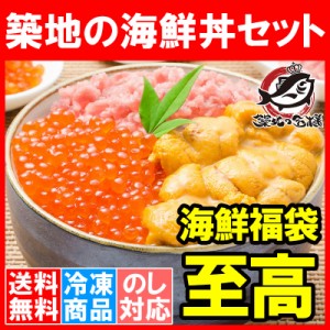 送料無料 海鮮福袋 築地の海鮮丼セット 至高 約2〜3人前 王様のネギトロ＆無添加生ウニ＆北海道産いくら。解凍してご飯にのせるだけで海