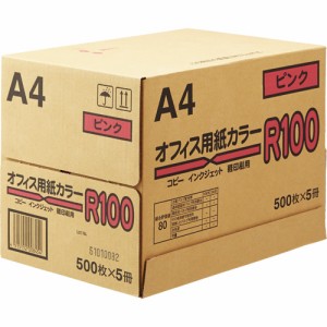 日本紙通商 オフィス用紙カラーＲ１００ Ａ４ ピンク １箱（２５００枚：５００枚×５冊）