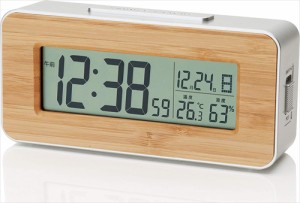 ADESSO アデッソ 目覚まし時計 電波 デジタル 竹の電波時計 バックライト スヌーズ機能付き ブラウン T−01 置時計