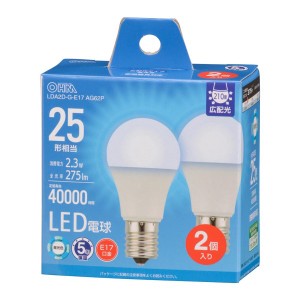 LED電球小形E17 25形相当 昼光色 2個入 オーム LDA2D-G-E17 AG62P