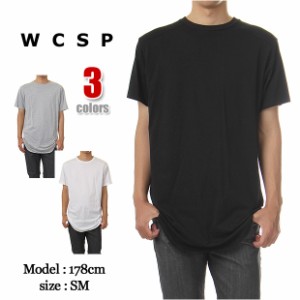 ロング丈Tシャツ WCSP Tシャツ ロング丈 メンズ  半袖 Tシャツ モードストリート メンズ 大きいサイズ 無地 Tシャツ