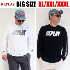 【送料無料】REPLAY リプレイ メンズ 大きいサイズ Tシャツ ブランド 長袖 国内正規品 XXL XXXL 3L 4L ブラック 黒 正規代理店商品  袖ロ