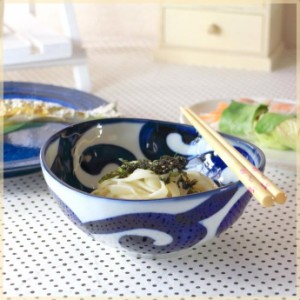 鳴門唐草 楕円5寸鉢 日本製 美濃焼 中鉢 だ円鉢 器 うどん鉢 サラダ鉢 煮物鉢 和食器