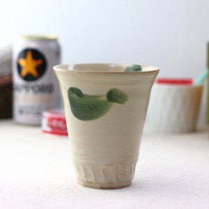 美濃焼のクリーム緑釉焼酎カップ 360ml 日本製 美濃焼 タンブラー ビアカップ 水割り ジュース ソフトドリンク ハイボール フリーカップ 