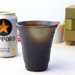 美濃焼の黒上茶刷毛焼酎カップ 360ml 日本製 美濃焼 タンブラー ビアカップ 水割り ジュース ソフトドリンク ハイボール フリーカップ カ