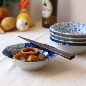 古染藍染紋様 梅型5.0鉢 日本製 美濃焼 美しい藍色がお料理を引き立ててくれます 和食器 小鉢 中鉢 煮物鉢 レトロ カフェ食器 定番商品