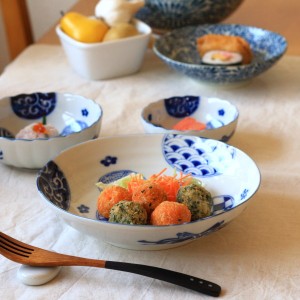 藍丸紋 6.8寸深皿 日本製 美濃焼 長く使える上品な藍染柄です パスタ鉢 中鉢 カレー皿 主食皿 和食器