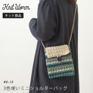 手編み バッグ キット 毛糸 ニットワーム 3色使いのミニショルダーバッグ アクリロ極太 編み物 バッグ キット 日本製 手編みキット 編み