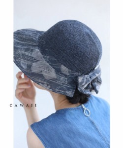 再入荷3月4日 後ろリボンが可愛い異素材合わせの花画つば広帽子 wkg00511 cawaii 麦わら帽子 レディース帽子 レディース 春夏 uv 帽子 日