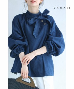 再入荷5月20日 （リボン付き）ぽわんスリーブのデニム調プルオーバートップス cawaii w60585ps 春服 春物 夏 夏服 夏物 ポワン袖 オール