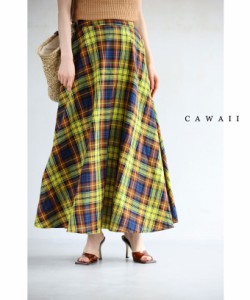 再入荷5月23日 さらりと涼しいチェック柄ロングスカート cawaii w60620ps S~L対応 春服 春物 夏 夏服 夏物 後ろゴム 後ろファスナー 体型