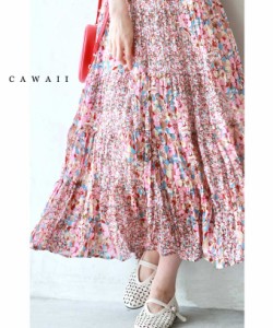 新作6月5日 揺れ弾むワッシャープリーツの花畑ミディアムスカート cawaii w60629ps S~3L対応 春服 春物 夏 夏服 夏物 柄 総柄 花 ピンク 