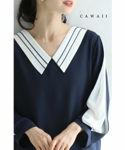 再入荷5月19日 （S~2L対応）（紺）スリット袖から覗くベールの上品ブラウストップス wkg00418 cawaii レディース ファッション 他にはな