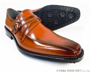 PARASHOE 本革 ストラップヴァンプスリッポン 防滑ビジネスシューズ 茶色 ワイズ3E（EEE）23cm（23.0cm）、23.5cm、24cm（24.0cm）【小さ