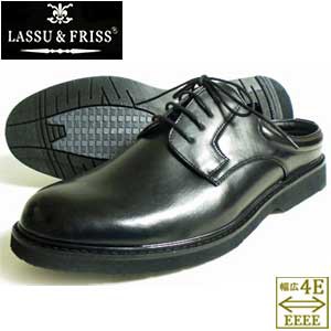 LASSU＆FRISS プレーントゥ ビジネススリッパ/ビジネスサンダル ワイズ4E（EEEE）通気底 黒［メンズ・革靴・紳士靴／大きいサイズ（ビッ