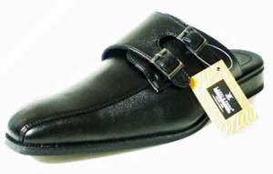 LASSU＆FRISS ダブルモンクストラップ ビジネススリッパ（ビジネスサンダル）黒［メンズ・革靴・紳士靴］(MS945-BLK)