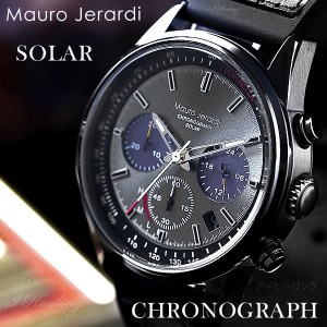 Mauro Jerardi ソーラー クロノグラフ腕時計 メンズ ブラックベルト アナログ ムーブメント 10気圧防水 日付表示 マウロジェラルディ MJ0
