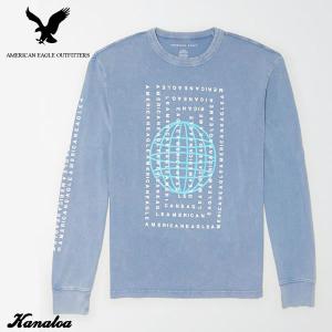 アメリカンイーグル ロングTシャツ ロンT 長袖 メンズ AE Long Sleeve Graphic T-Shirt ブルー 大きいサイズ