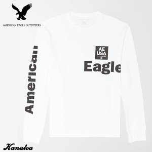 アメリカンイーグル ロングTシャツ ロンT 長袖 メンズ AE Long Sleeve Graphic T-Shirt ホワイト 大きいサイズ