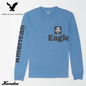 アメリカンイーグル ロングTシャツ ロンT 長袖 メンズ AE Long Sleeve Graphic T-Shirt ブルー 大きいサイズ