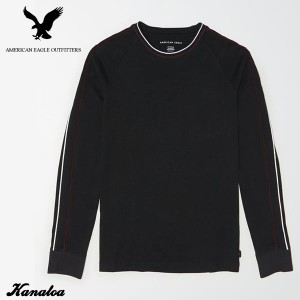 アメリカンイーグル ロングTシャツ ロンT 長袖 メンズ AE Long Sleeve Tipped T-Shirt ブラック 大きいサイズ