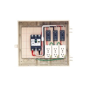 未来工業 【C13-3C】ベージュ 屋外電力用仮設ボックス (漏電しゃ断器・分岐ブレーカ・コンセント内蔵) 透明蓋 30mA 315×384×167